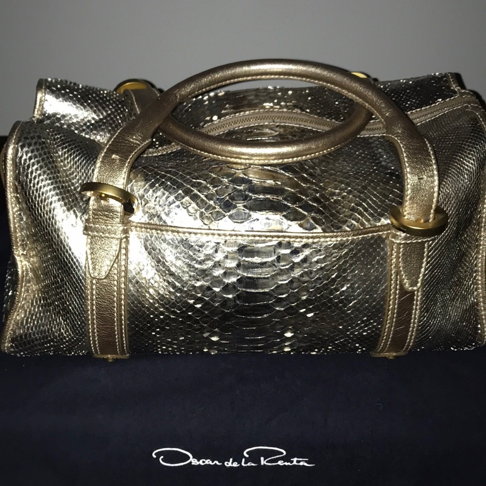 Oscar de la Renta gold python doctor’s bag handbag